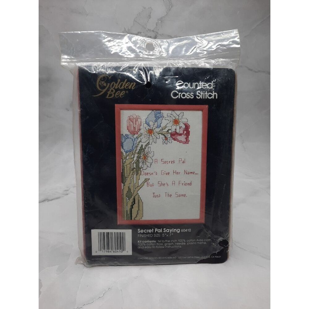 Vintage Golden Bee Counted Cross Stitch Kit with Frame Secret Pal Saying 60410